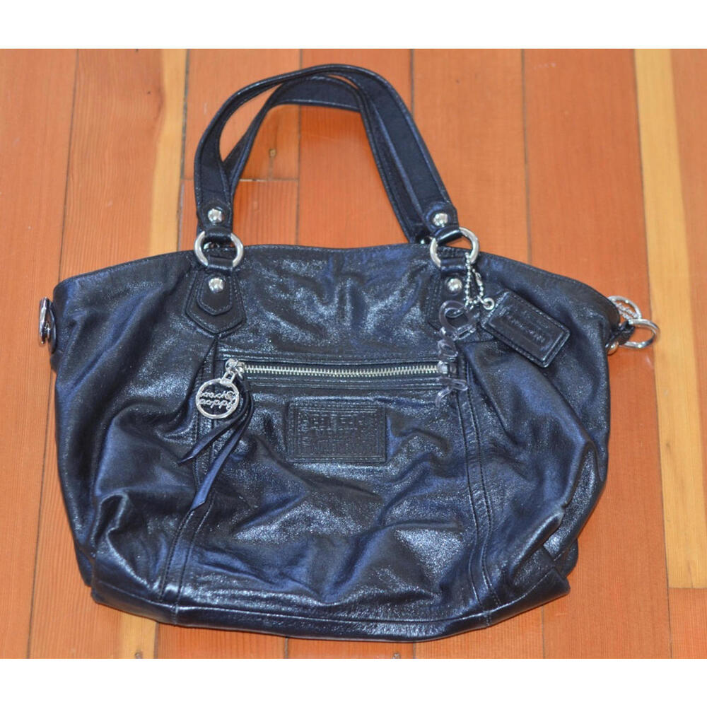 Coach Poppy Rocker 16285 Black Leather Satchel Handbag Purse Bag